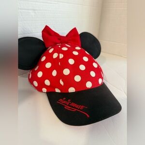 Disney Parks Minnie Mouse Youth Hat Walt Disney World Snapback Red Cap Ears &Bow